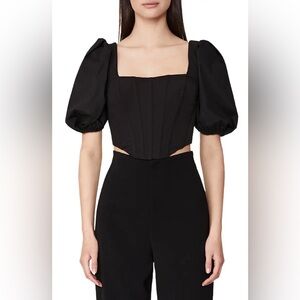 Bardot BLACK Eva Puff Sleeve Corset Bustier Crop Top, US X-Large